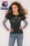 Женская кофта Миннесота Уайлд / Minnesota Wild Black Women's Primary Logo Tri Blend Long Sleeve Layered T-Shirt- by Alyssa Milano