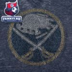 Женская футболка Баффало Сейбрз / Buffalo Sabres Women's Fade Route Crystals V-Neck T-Shirt - by Alyssa Milano 