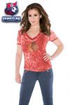 Женская футболка Чикаго Блэкхокс / Chicago Blackhawks Women's Fade Route Crystals V-Neck T-Shirt - by Alyssa Milano