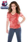 Женская футболка Детройт Ред Уингз / Detroit Red Wings Women's Fade Route Crystals V-Neck T-Shirt - by Alyssa Milano
